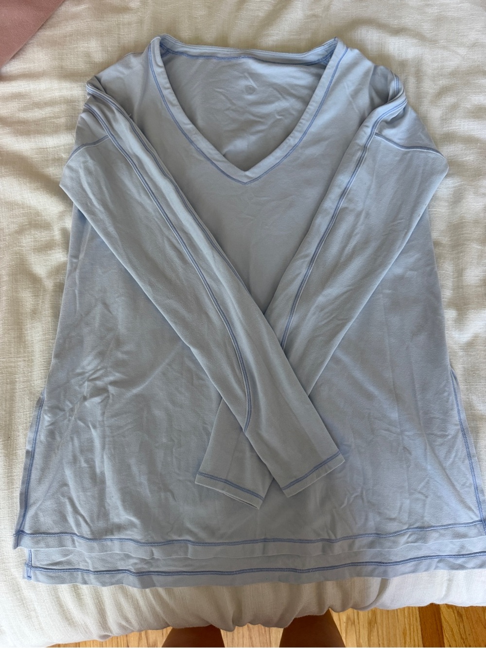 lululemon athletica Light Blue Long Sleeve V‑Neck Tee